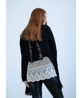 Кардиган вязаный с бахромой и вставкой кружева на спине Elisa Cavaletti 