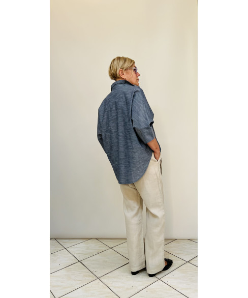 Рубашка под деним с цельнокроеным рукавом 3/4 на манжете 