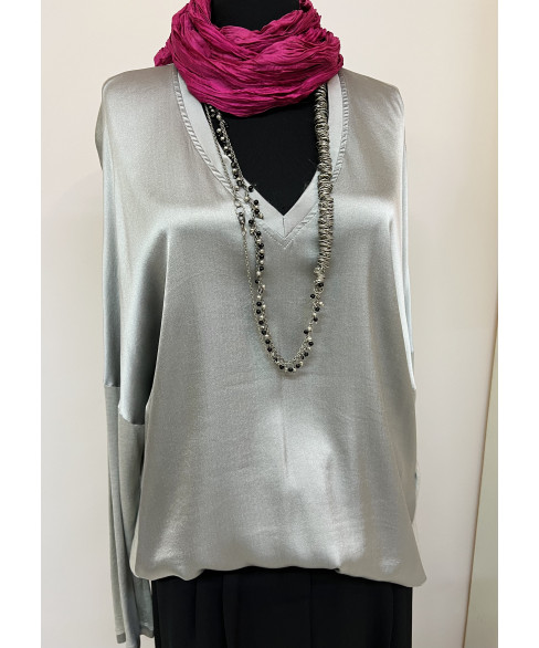 Колье удлинённое из белого металла с бусинками