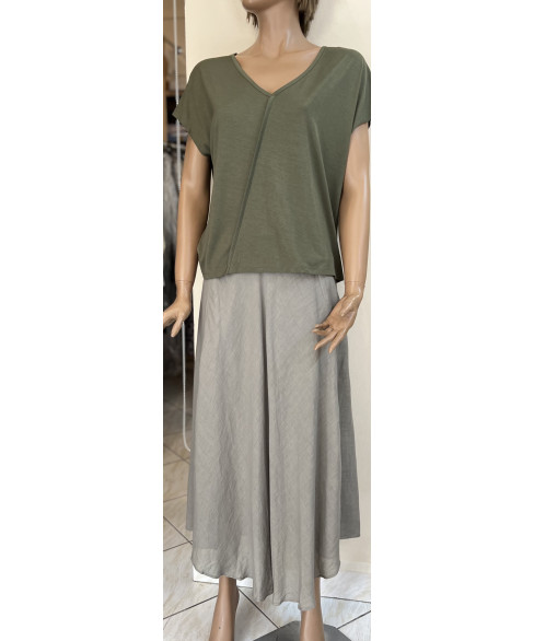 Льняная юбка миди клёш цвета хаки 